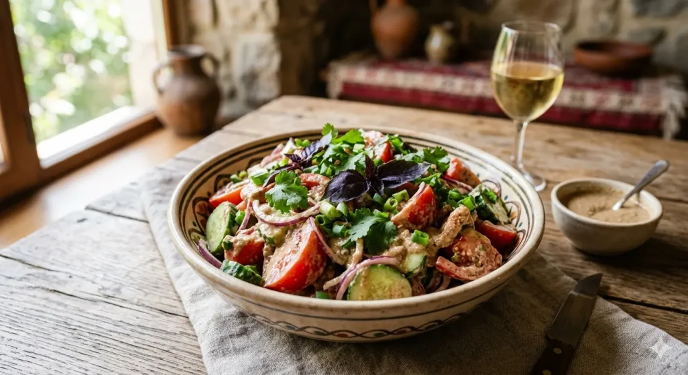 Authentic Georgian Cucumber and Tomato Salad with Walnuts